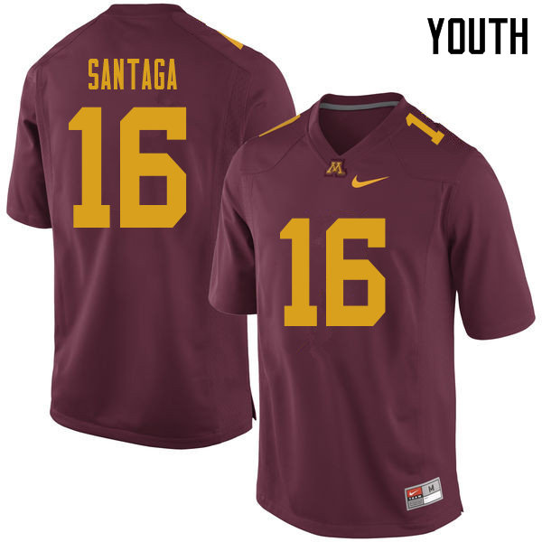 Youth #16 Jon Santaga Minnesota Golden Gophers College Football Jerseys Sale-Maroon - Click Image to Close